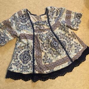 Jessica Simpson Blue and White Patterned Kids Blouse